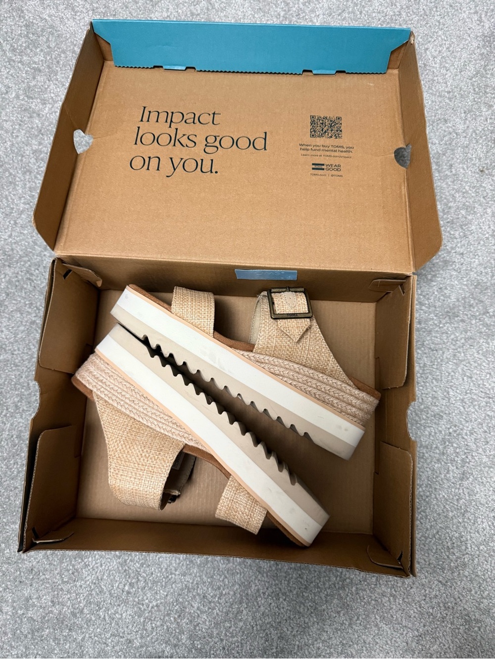 TOMS Diana Mule Buckle Wedge Sandal Almond Raffia